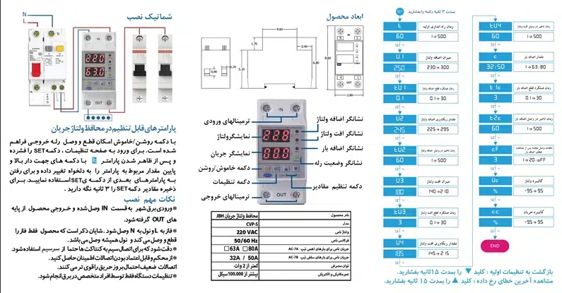محافظ ولتاژ و جریان تکفاز ۶۳ آمپر JBH